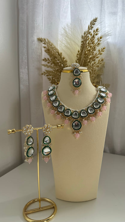 Gold Plated Kundan & Beads Necklace Set