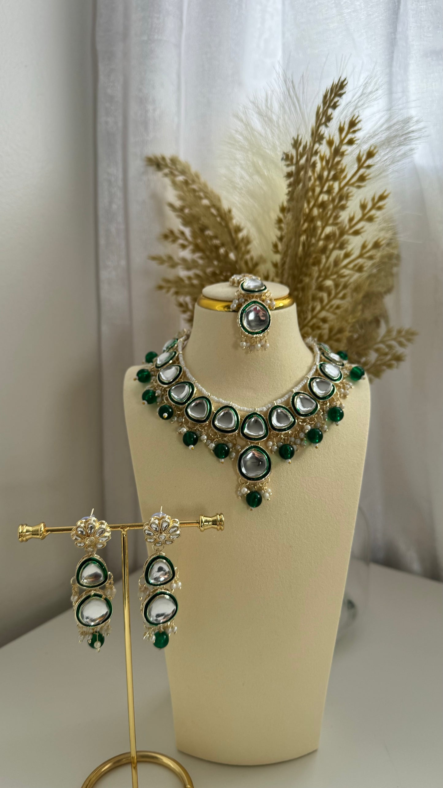 Gold Plated Kundan & Beads Necklace Set