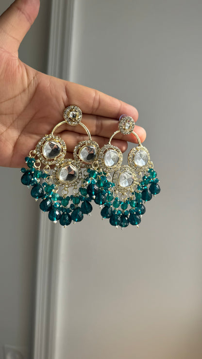 Gold Plated Pota Stone Jhumki Earrings